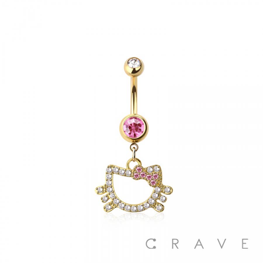 CRAVE - Venta al por mayor Piercings para ombligo - OMBLIGO COLGANTE DE GATO MULTI CZ DE ACERO QUIRÚRGICO 316L0