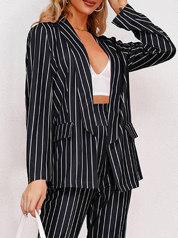 stripe blaze & wide leg pant 2 piece set outfits for wholesale by HIDDENBRAND