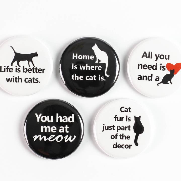 SET: You Had Me at Meow Cat Themed Buttons or Magnets for wholesale by Ifs, Ands, Or Buttons