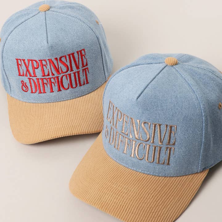 EXPENSIVE DIFFICULT Denim Corduroy Trucker Hat for wholesale by Fashion City