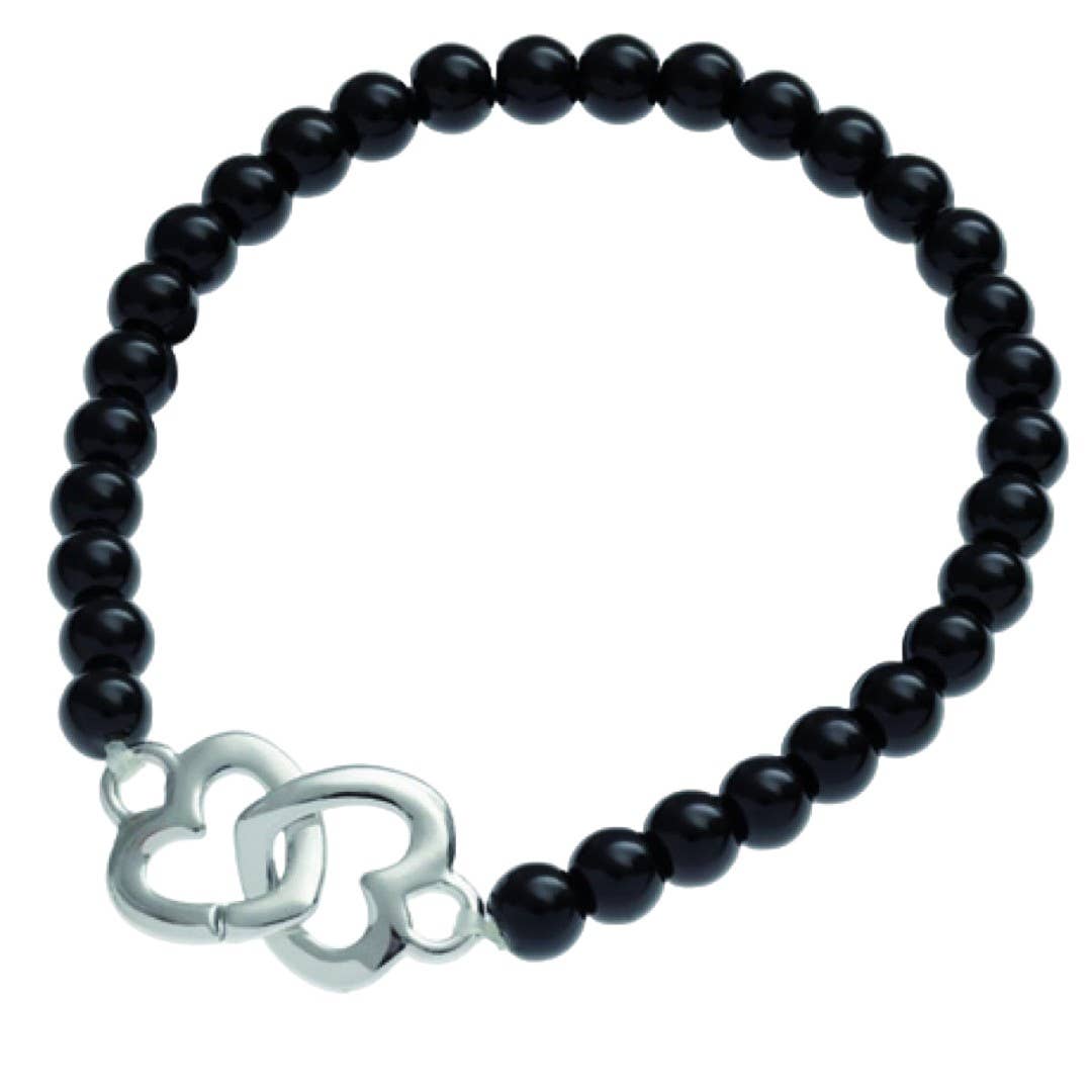 pirotta srl - Venta al por mayor Pulsera de cuentas - Pulsera Elástica Perlas de Vidrio Negro y Corazones0