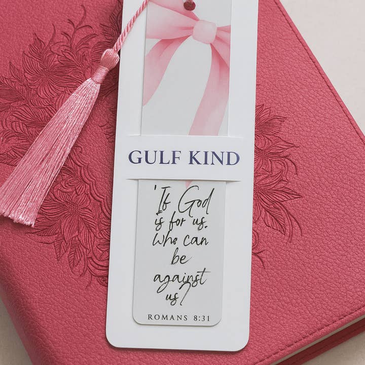 Signet en métal Romains 8:31 - Nœud rose & Écriture pour la vente par Gulf Kind