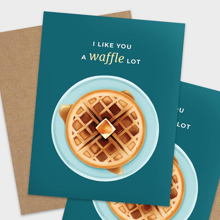 RachIllustrate – Engroshandel Kærlighedskort – Jeg kan lide dig en Waffle Lot Pun Kærlighed Card1