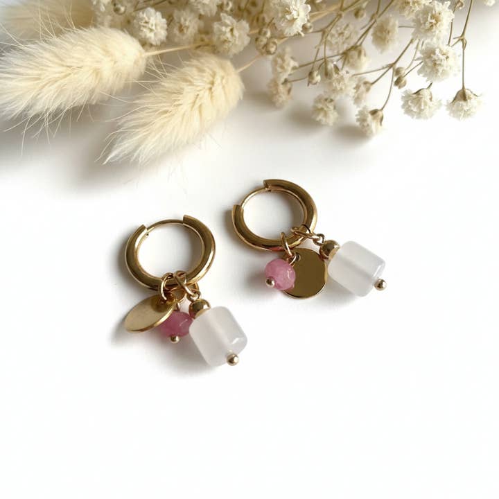 Rodonit- och Rosenkvartsörhängen för wholesale av Produtos Namasté