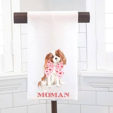 Torchon en sac de farine Cavalier King Charles Spaniel Valentine - Cadeau d'hôtesse - Cadeau de pendaison de crémaillère - Saint-Valentin - Coquette pour la vente par Moman Sales, Inc.