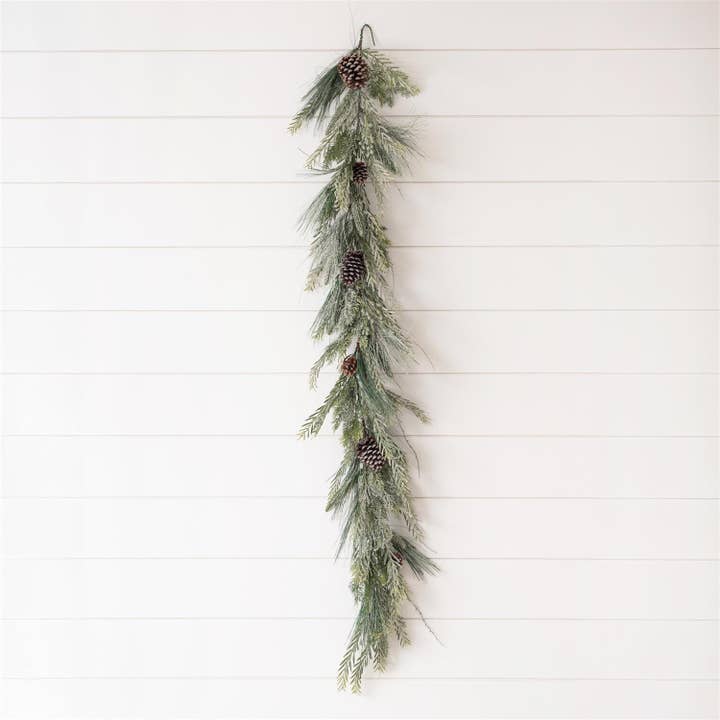 Garland - Frosted Mixed Christmas Greenery (Pk/02) for wholesale by Audrey's Home & Gift