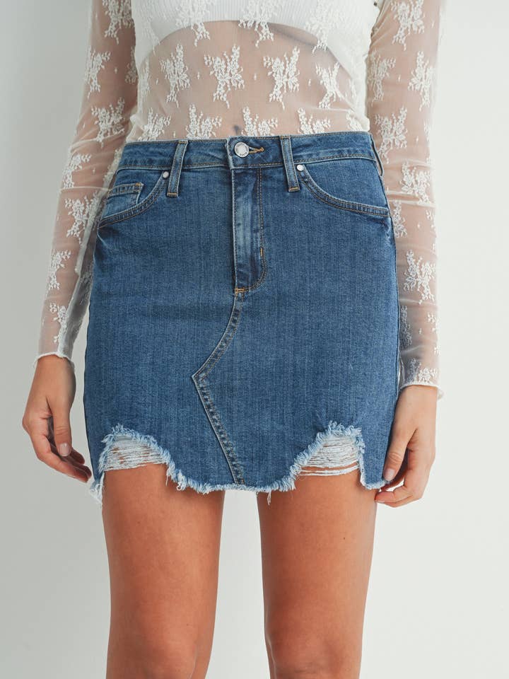 BK234J - Med- A-lijn rok met zoom vernietiging voor wholesale door JUST BLACK DENIM