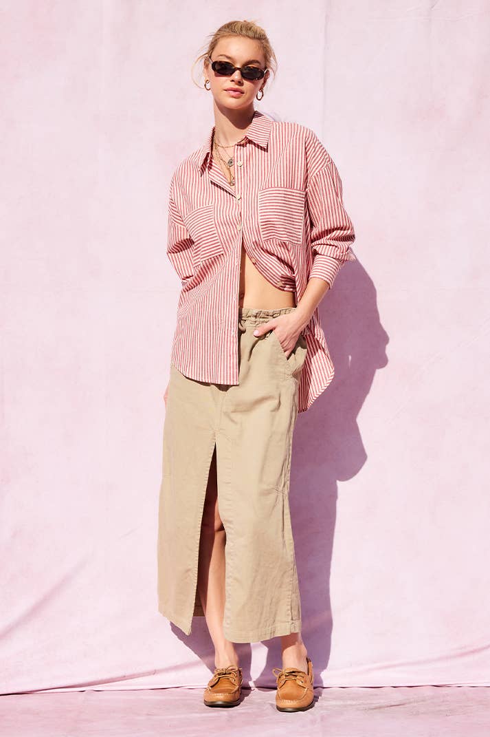 ILLA ILLA - Wholesale Button Down Shirt - Women's - Striped Cotton Shirt Top37