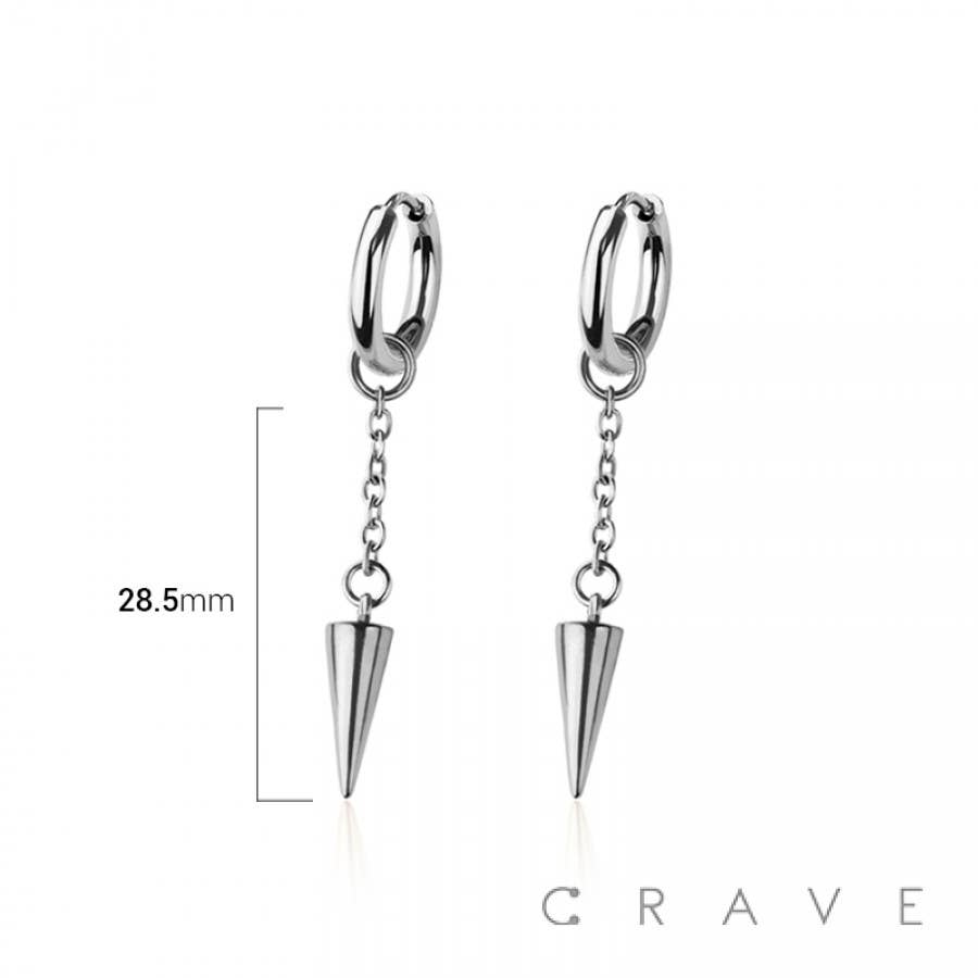 CRAVE - Vendita all'ingrosso Orecchini pendenti - Coppia di orecchini huggie/cerchio in acciaio inossidabile 316L con pendente a punta conica1