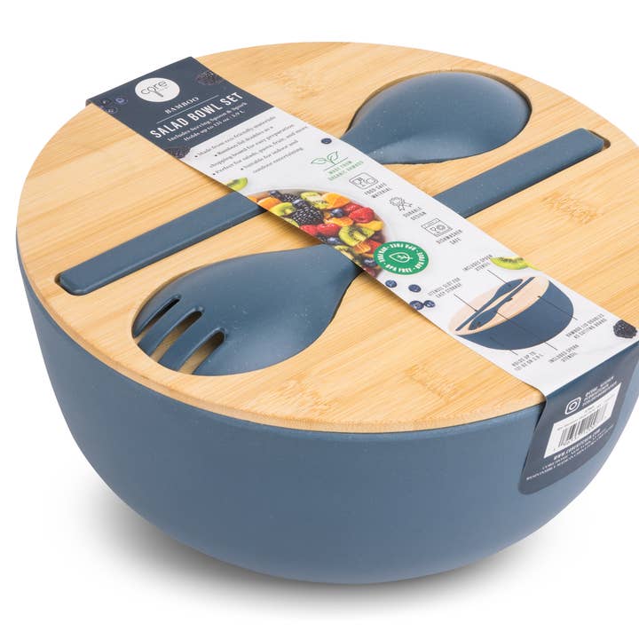 Core Home - Wholesale Serve Bowl - 4pc Bamboo Salad Bowl Set - Oceanic