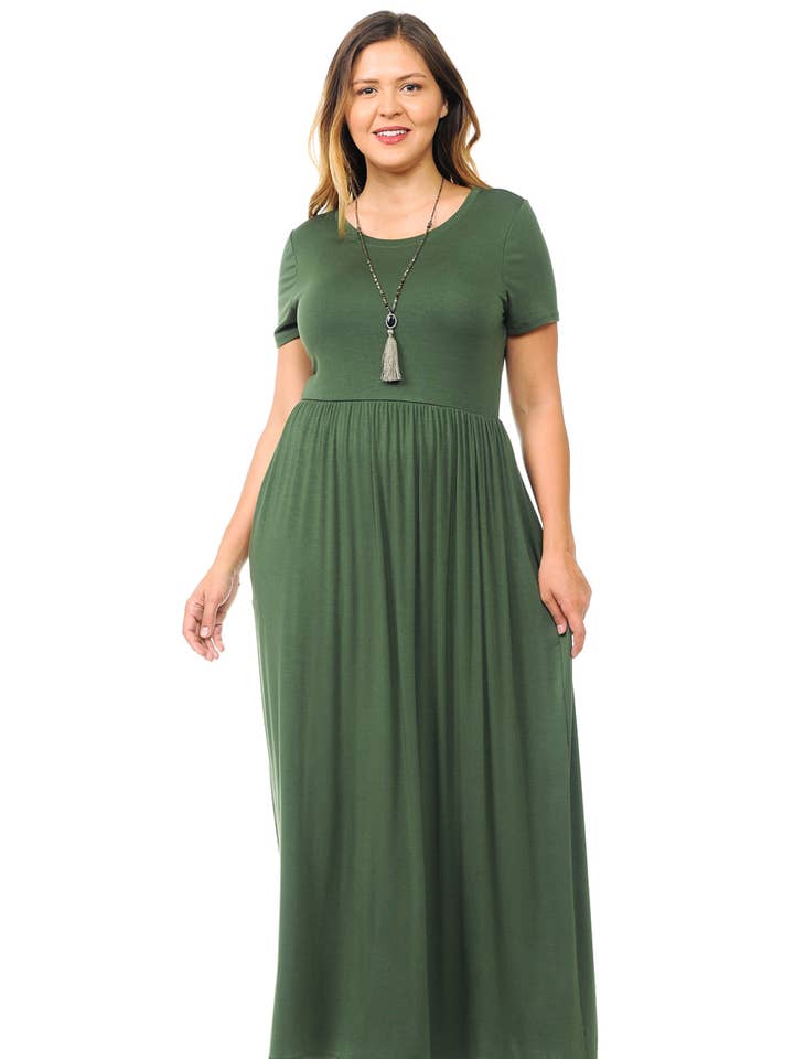 Short Sleeve Maxi Dress with Pockets Plus Size for wholesale by Allium