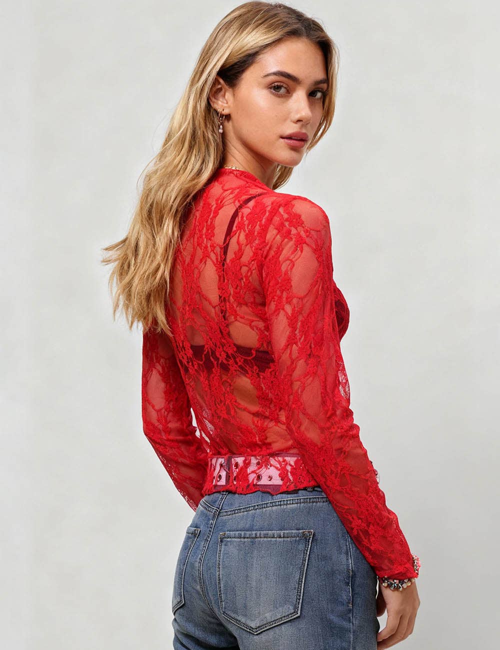 Sweetkama - Wholesale Blouse - Dames - Dames Bloemen Kant Blouse Transparante Laagjes Top SKT4101810