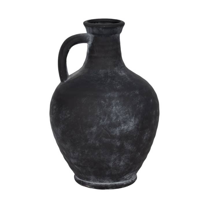 Black 10 in. Abstract Weathered Terracotta Jug with Handle for wholesale by Sagebrook Home
