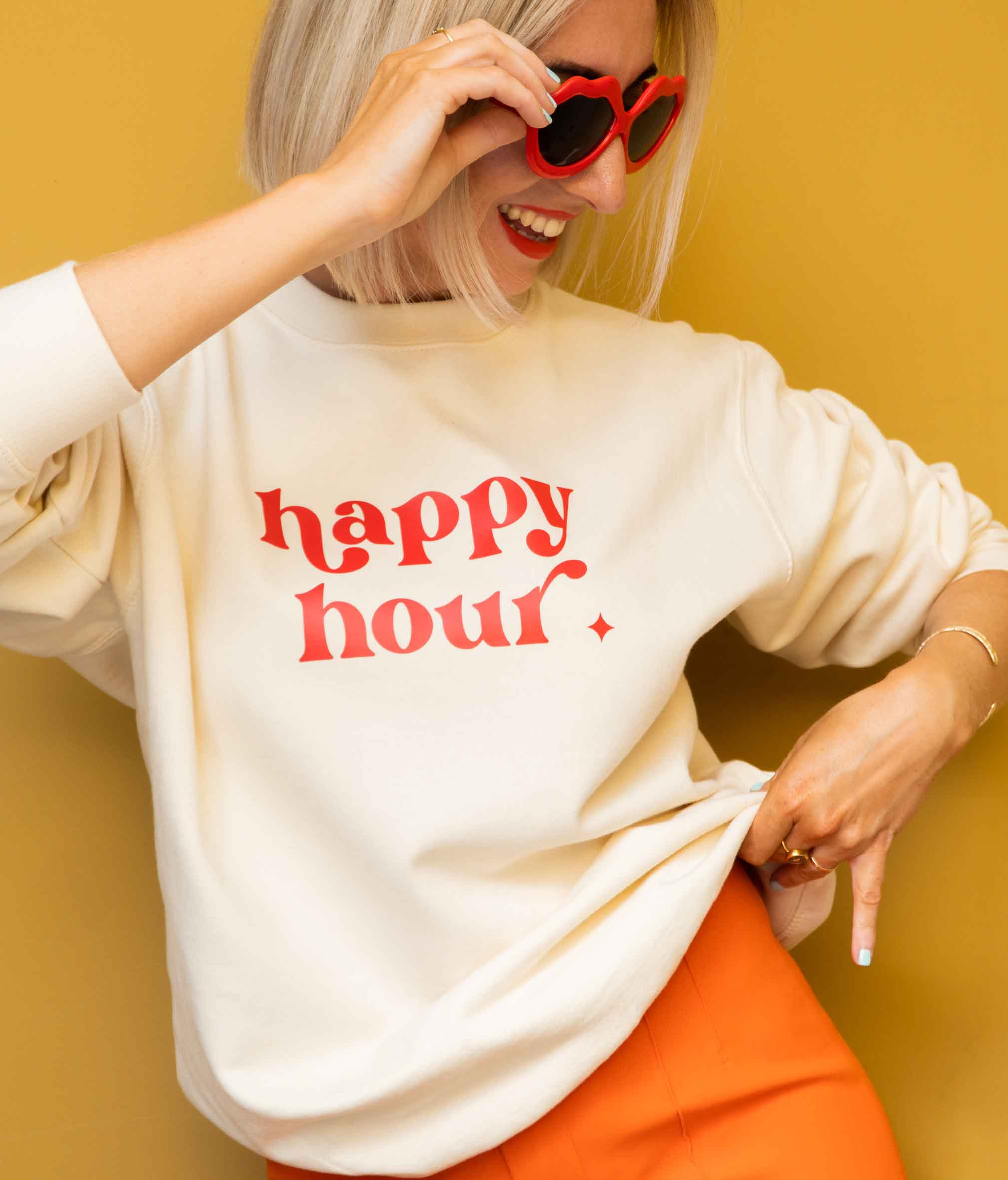 Rock On Ruby - Wholesale Graphic Sweatshirt - Women's - Happy Hour Slogan Sweatshirt0