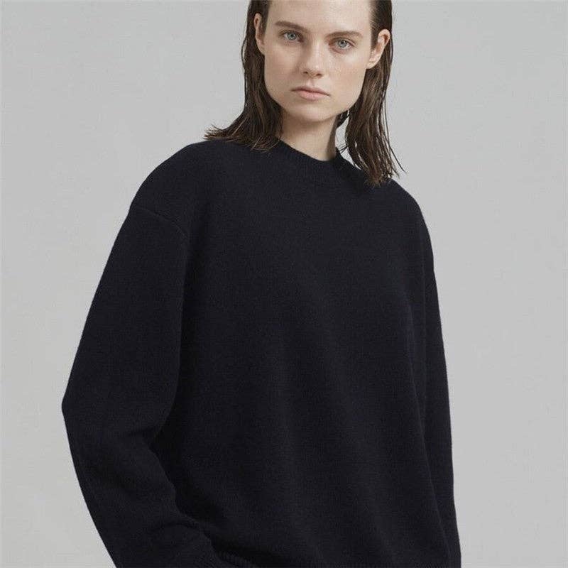 UZ Wholesale Store - Vente Pull en maille – femme - Pull ample à col rond de couleur unie0