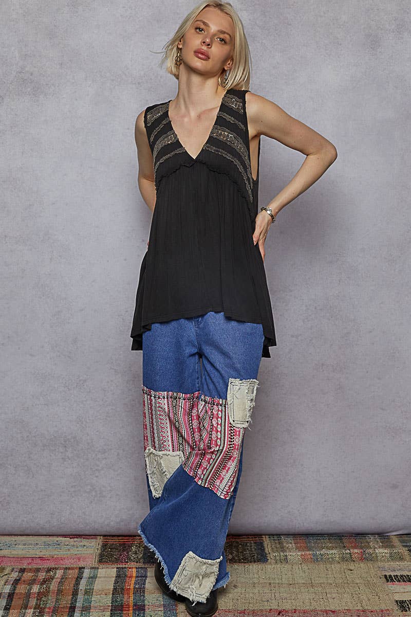 Pol Clothing - Wholesale Knit Top - Women's - Sleeveless Loose Fit V-Neck Babydoll Casual Knit Top SALE19