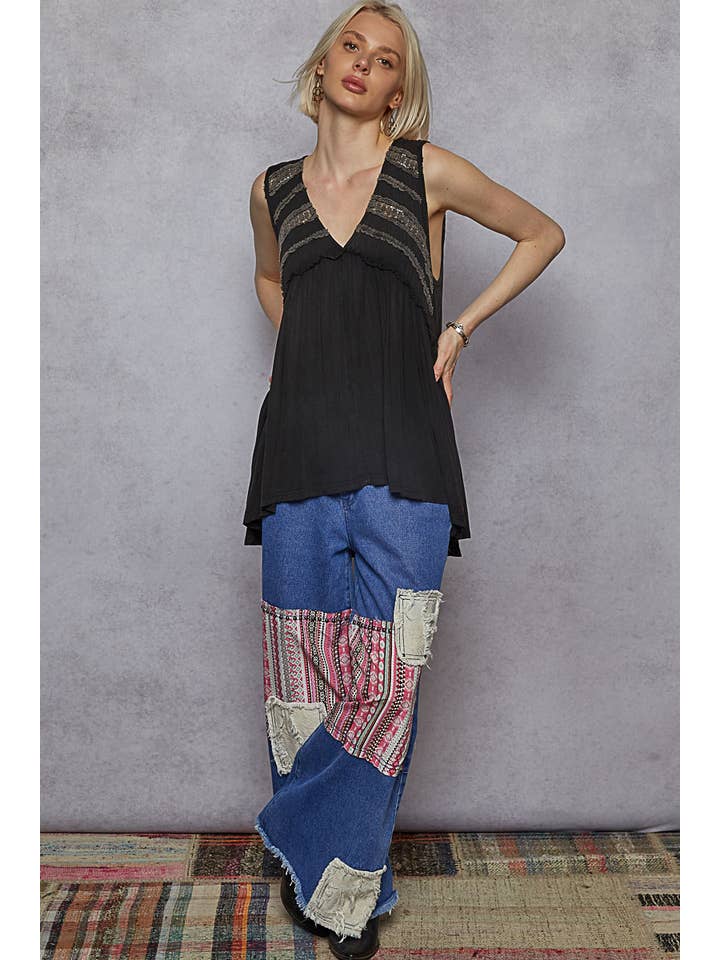 Pol Clothing - Wholesale Knit Top - Women's - Sleeveless Loose Fit V-Neck Babydoll Casual Knit Top SALE19