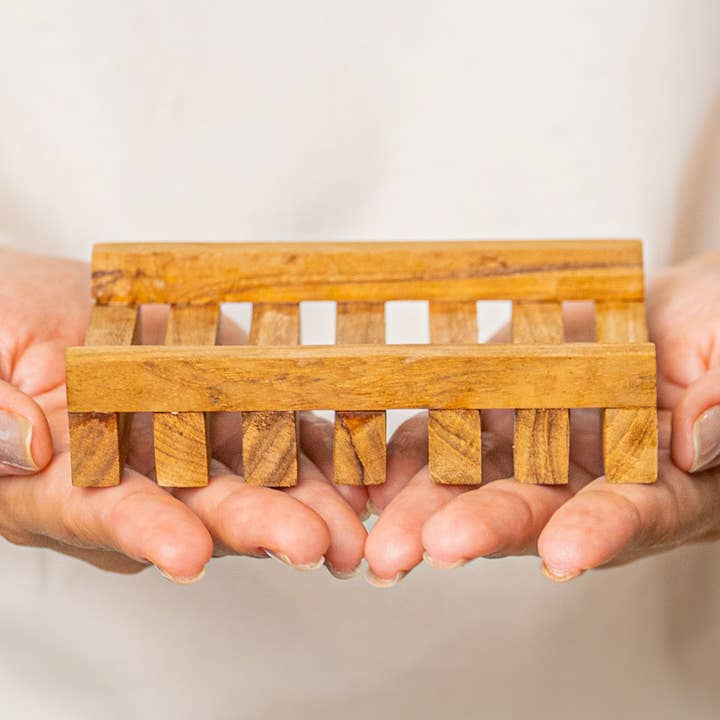 Slotted Teak Wood Soap Dish for wholesale by Rainforest Bowls