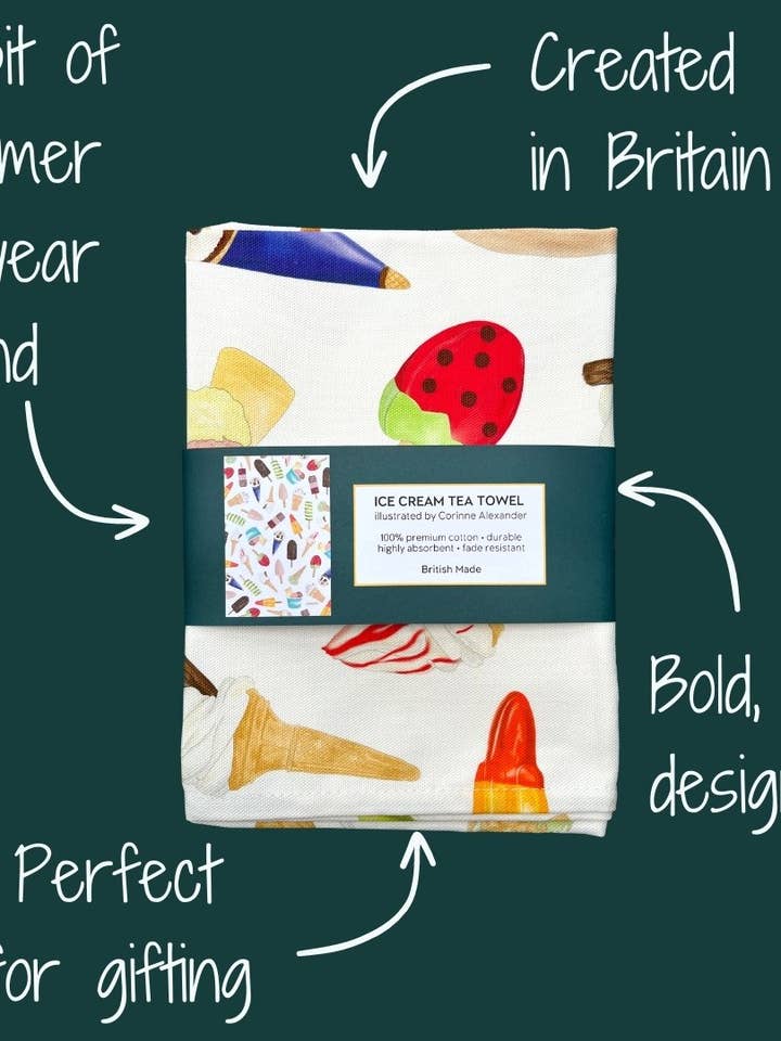 Ice Cream Tea Towel - British Made - Funny Kitchen Towel for wholesale by Corinne Alexander