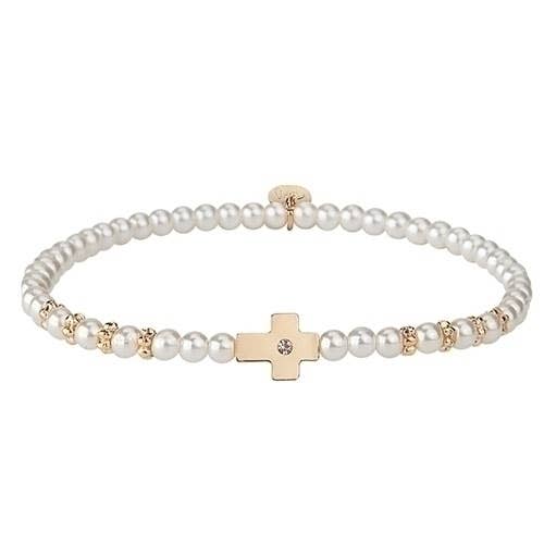Gold Side Cross Bracelet White; Stretch for wholesale by Roman