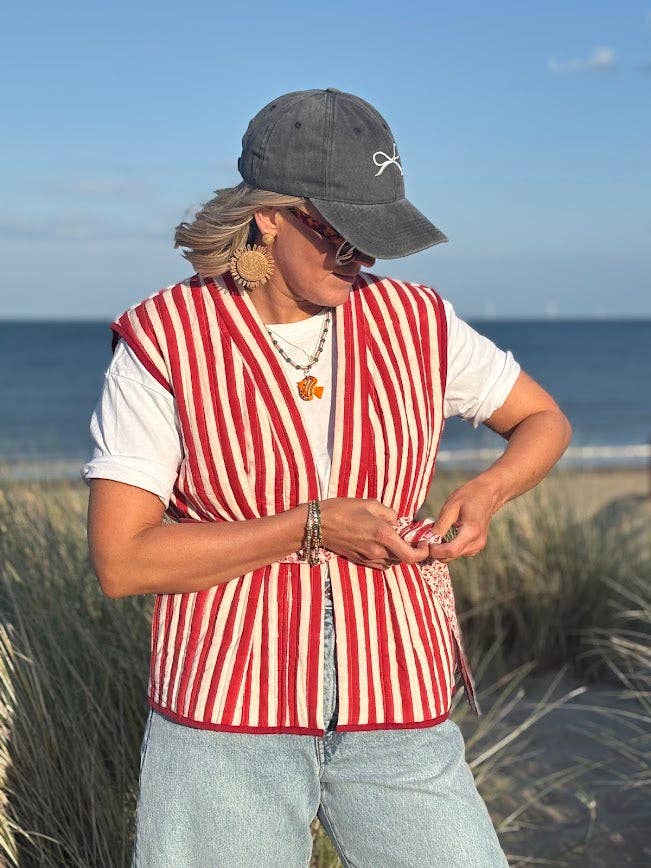 LNH EDIT - Wholesale Outerwear Vest - Women's - Luna red striped Quilted Gilet2
