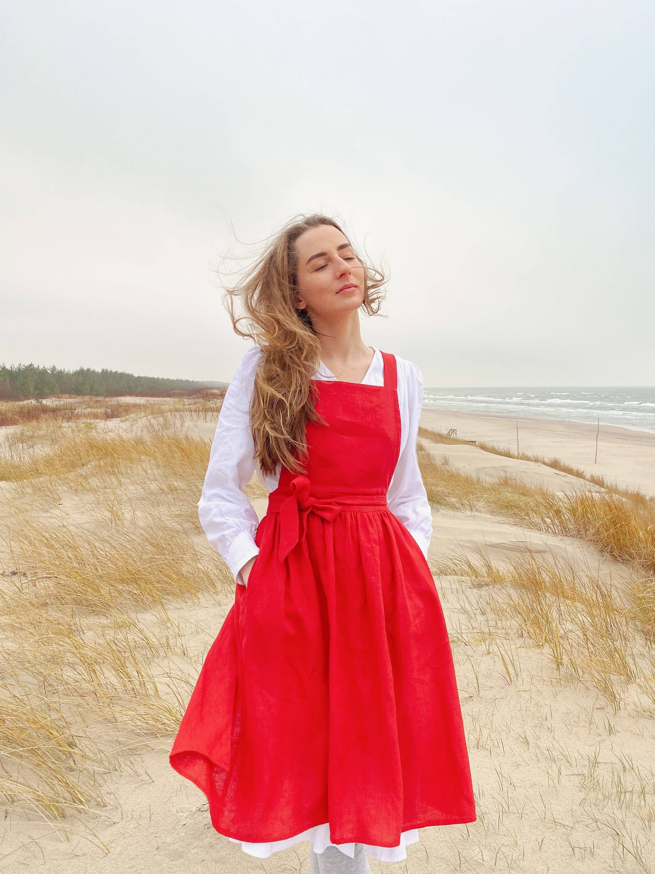 Matrinna - Wholesale Apron - Pinafore Apron, Aprons for Women, Cross Back Apron, Apron With Pockets, Pinafore Dress, Japanese Apron, Garden Apron, Red Apron Women