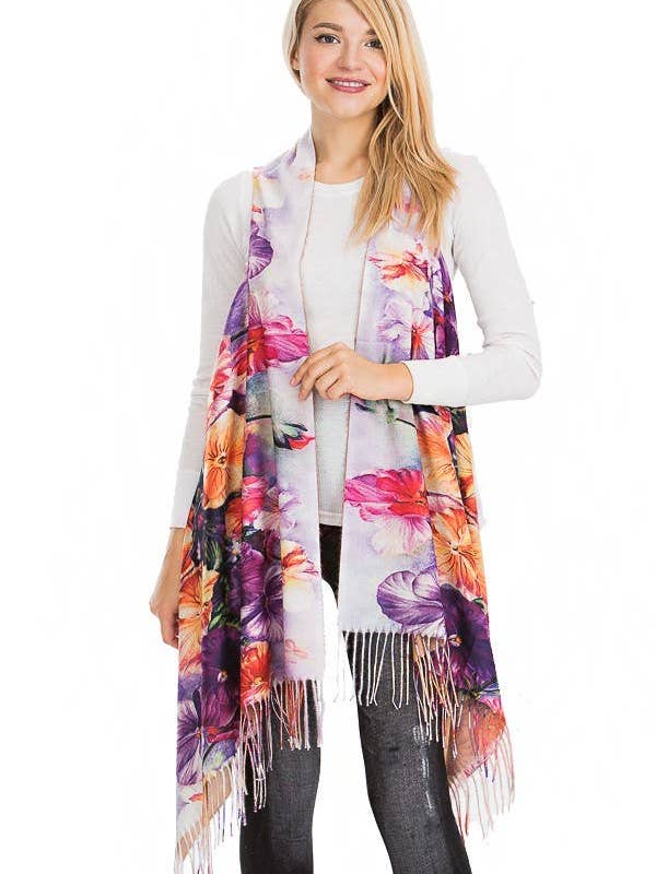 Violet Water Colored Floral Printed Vest for wholesale by Cap Zone