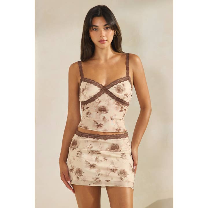 Set met geprinte mesh en kanten afwerking voor wholesale door Honey Mango