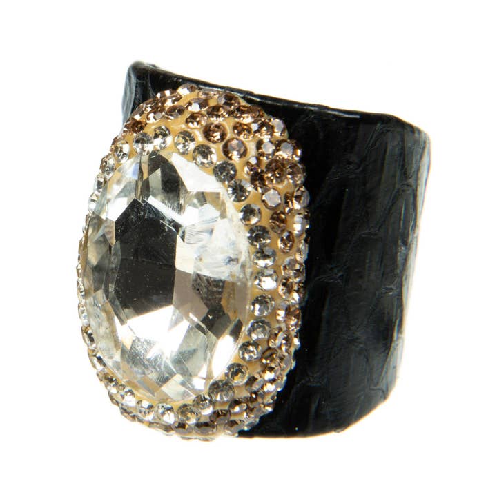 Ole - Wholesale Cocktail/Statement Ring - Glass Rhinestone Leather Rings2