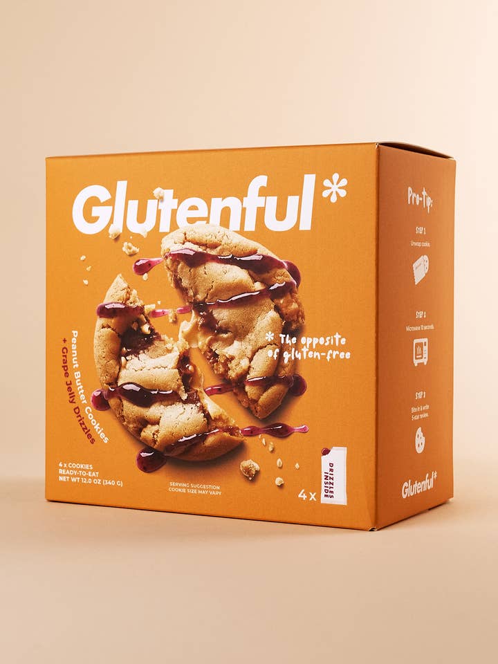 4-Pack Peanut Butter Cookies with Drizzle Packets for wholesale by Glutenful