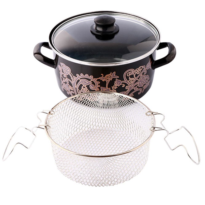 Hakan – wholesale Cooking pot – Begonya Enamel Deep Fryer Pot with Basket, 3 Pcs4