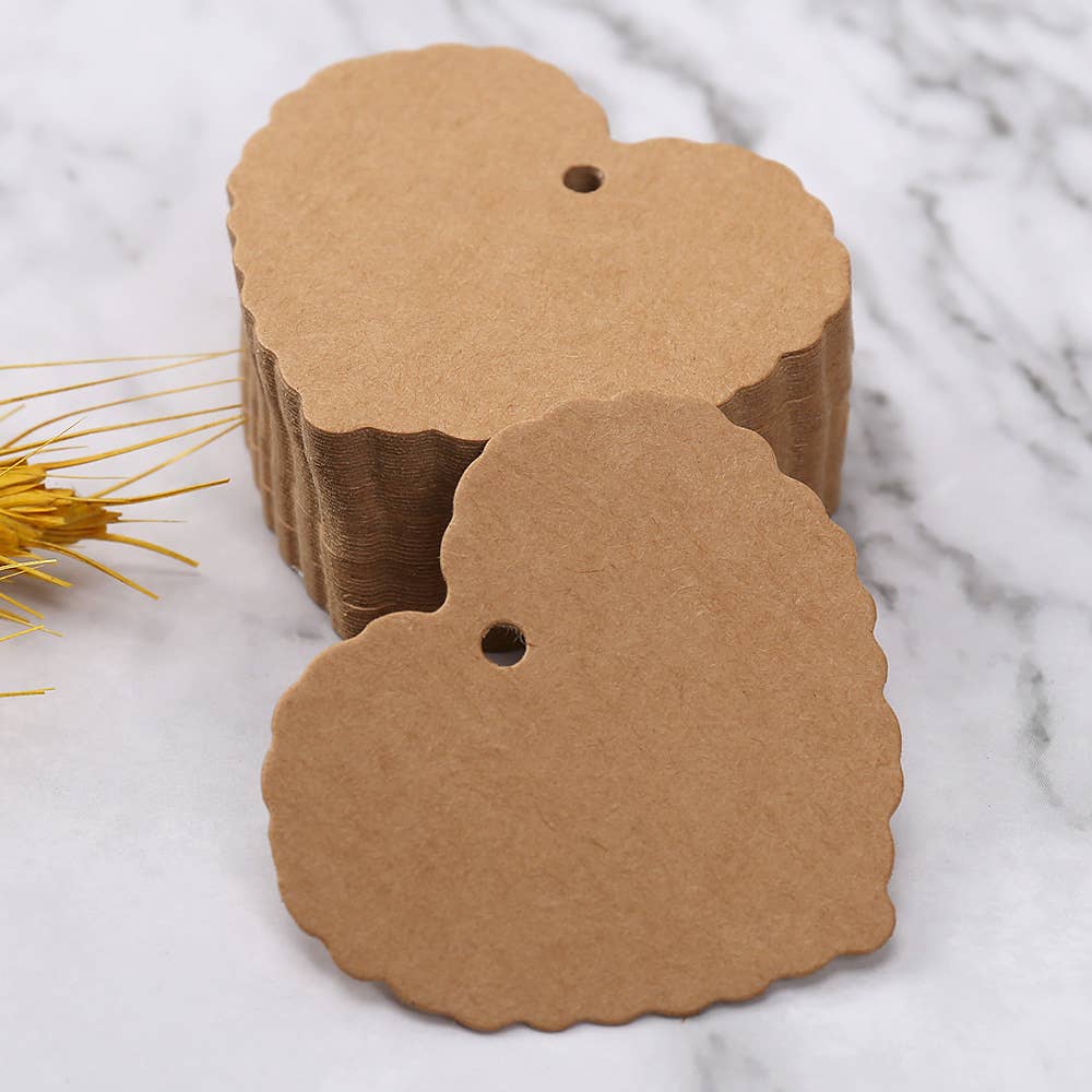ByHome - Vente Étiquette cadeau - 100 pièces, étiquette cadeau en papier kraft vierge en forme de cœur LOVE 2,4x2"1
