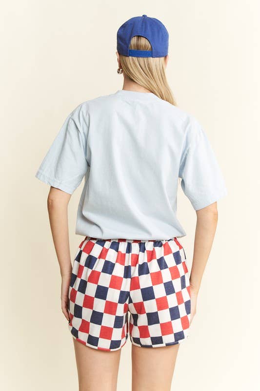 Navy Red CHECKERBOARD SHORTS for wholesale on Faire7