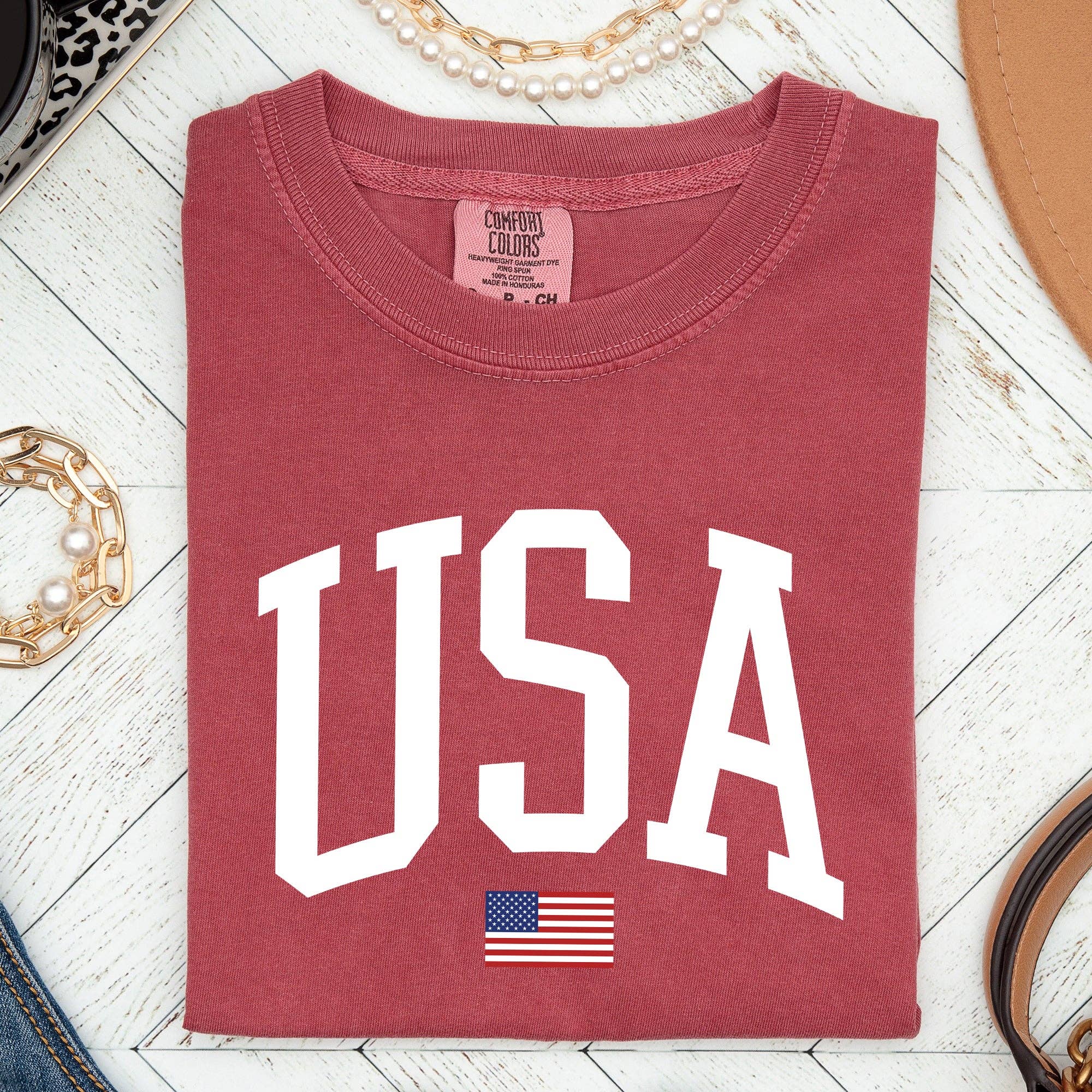 Refinery Number One LLC – wholesale T-shirts med screentryck – Dam – USA Flagga, Amerika, Patriotisk, Vit, 4 juli T-shirt5