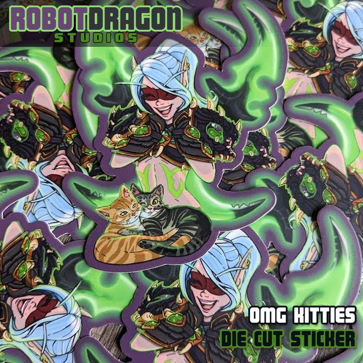 OMG Kitties Sticker for wholesale by Robot Dragon Studios