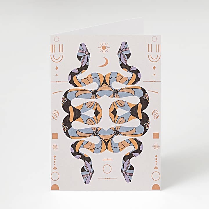 Double Snakes A6 Greeting Card for wholesale by Kelsey Flones Design