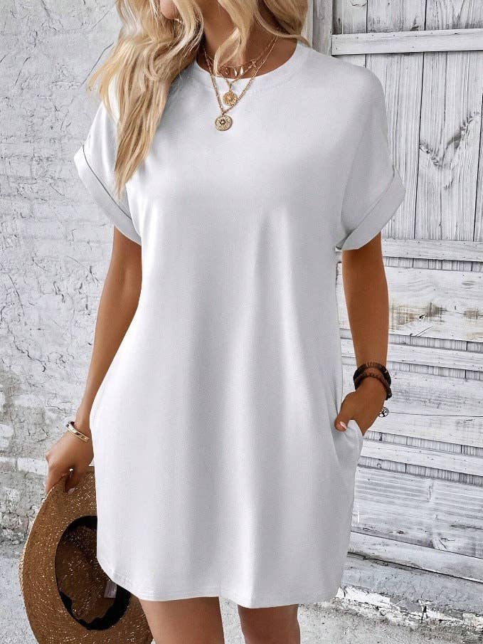 Suhkasana - Wholesale Dress - Women's - Relaxed Fit Cotton Short Sleeve Pocket Dress for Summer