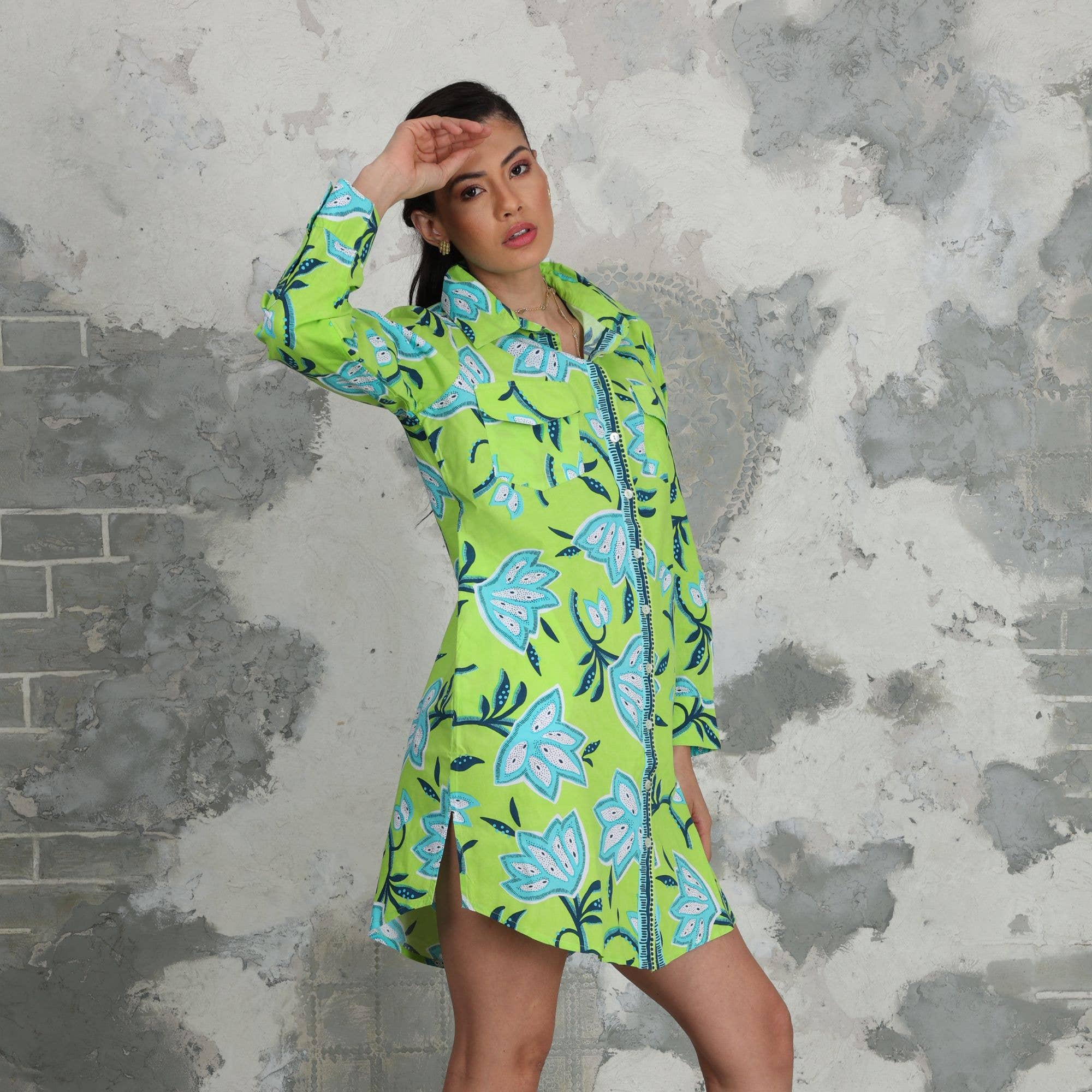 Avani Del Amour – Vestido - Mulher por atacado – Vestido camisa de manga longa com estampa floral 40569