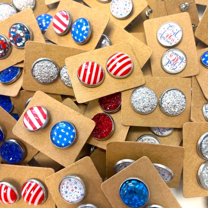 4th of July USA Patriotic Stud Earrings Grab Bag for wholesale by Kate Tuesday Jewelry