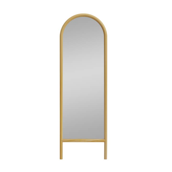 HomeRoots - Wholesale Vanity mirror - 64" Natural Solid Wood Arch Leaning Framed Full Length Mirror