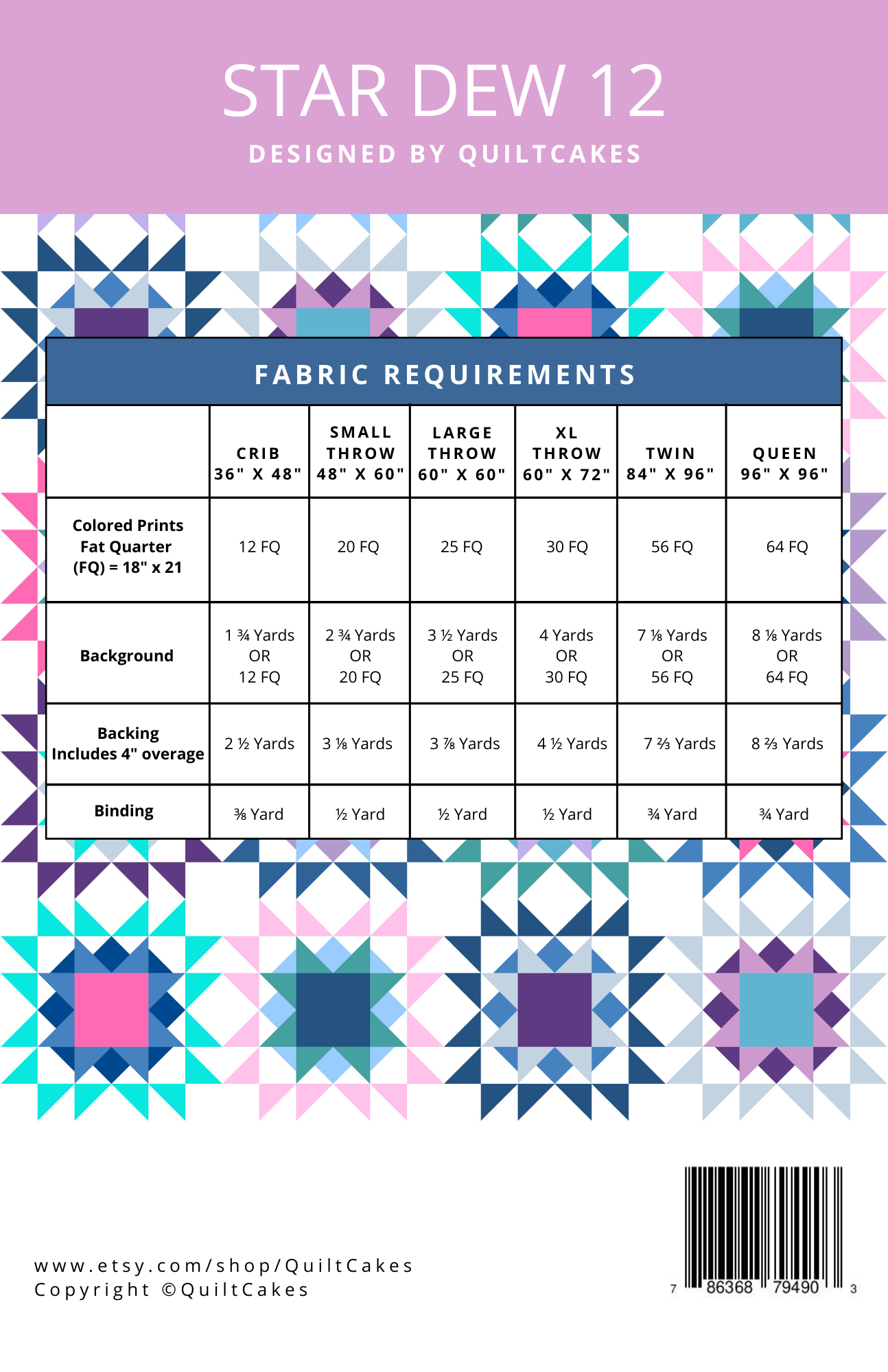 QuiltCakes - Wholesale Craft Sewing Kit - Star Dew 12 Quilt Pattern Printed 1