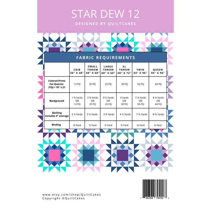 QuiltCakes - Wholesale Craft Sewing Kit - Star Dew 12 Quilt Pattern Printed 1