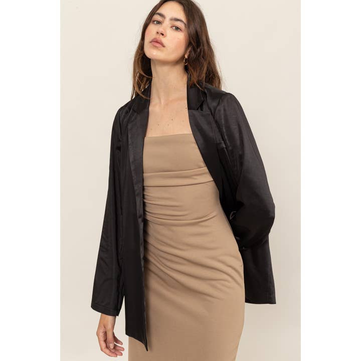 HYFVE - Wholesale Blazer - Women's - HF25A382-LONG SLEEVE OVERSIZED SATIN BLAZER