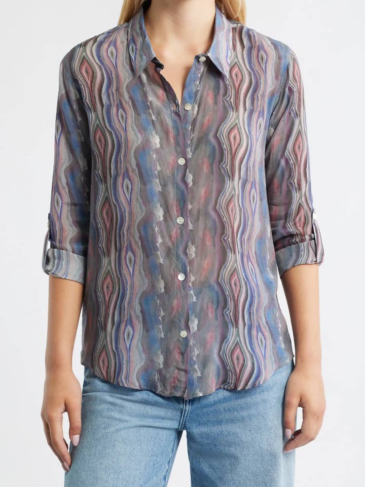 Top abbottonato con maniche arrotolabili per la vendita all'ingrosso da parte di APNY