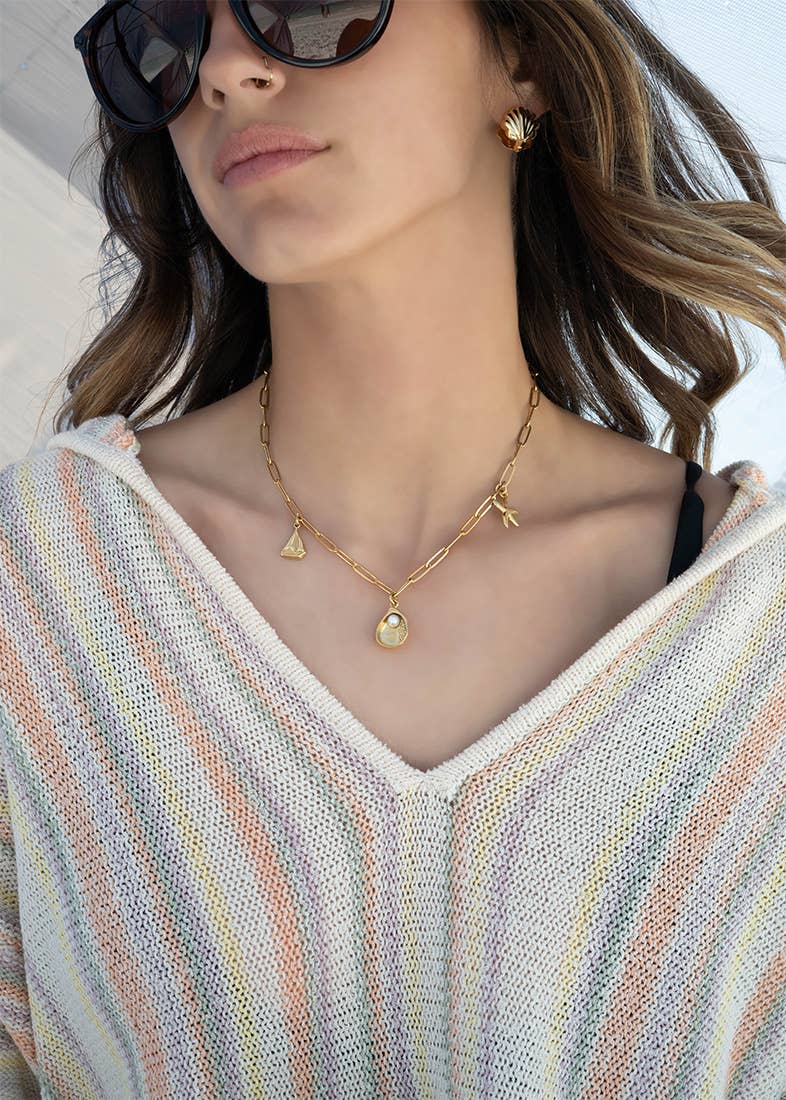 WJW - Wholesale Individual Charm/Pendant - 18K Gold PVD Stainless Steel Shell Charm with Pearl6