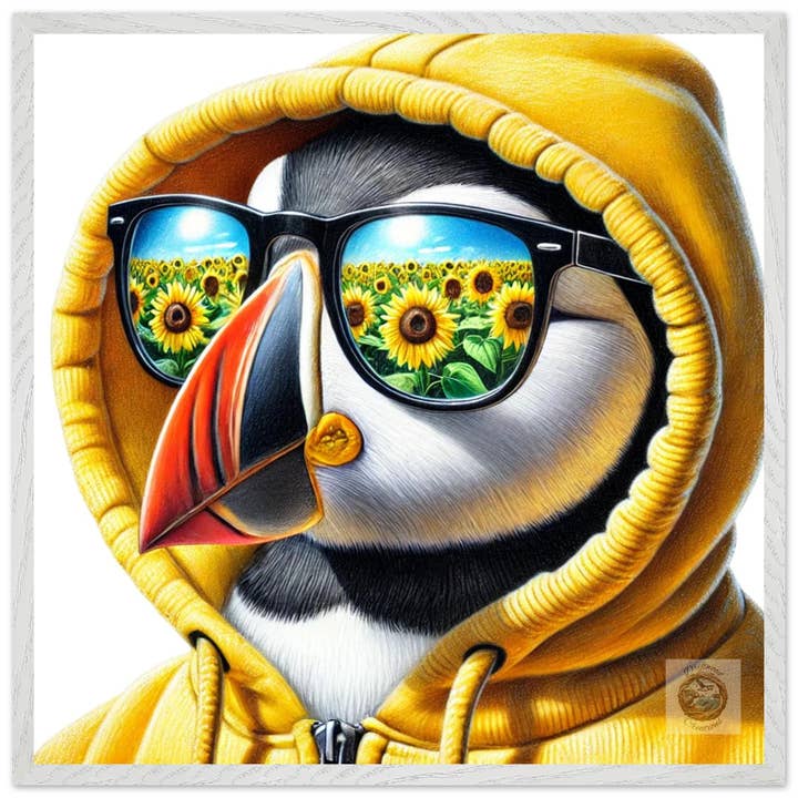 Zelfs wanneer ze vallen: Zonnebloem Papegaaiduiker Portret voor wholesale door Driftwood Creations