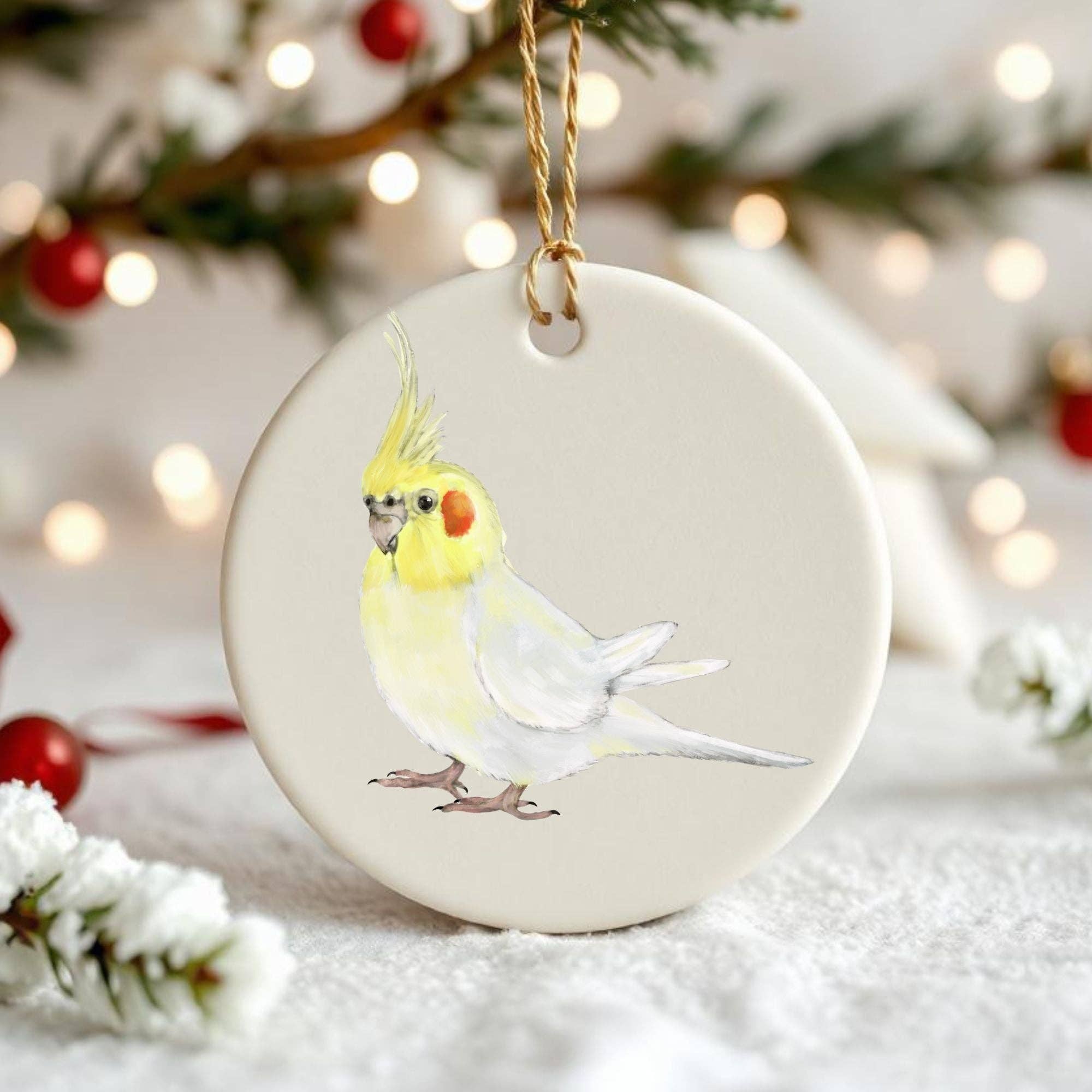 MerikaArt - Wholesale Ornament - Lutino Cockatiel Ceramic Ornament2