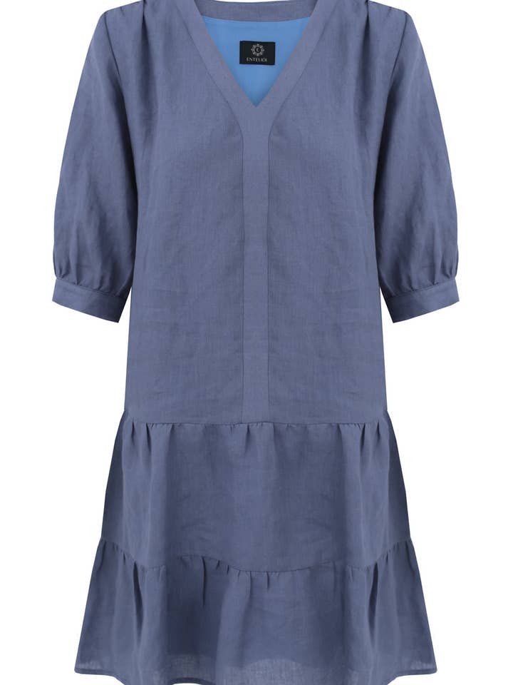 Robe en lin bleu jasmin Entelier pour la vente par Entelier