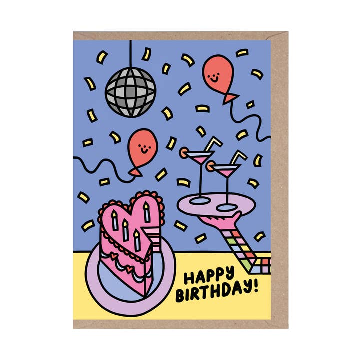 Happy Birthday Cake - Birthday Card - Fun - Disco for wholesale by Rumble Cards