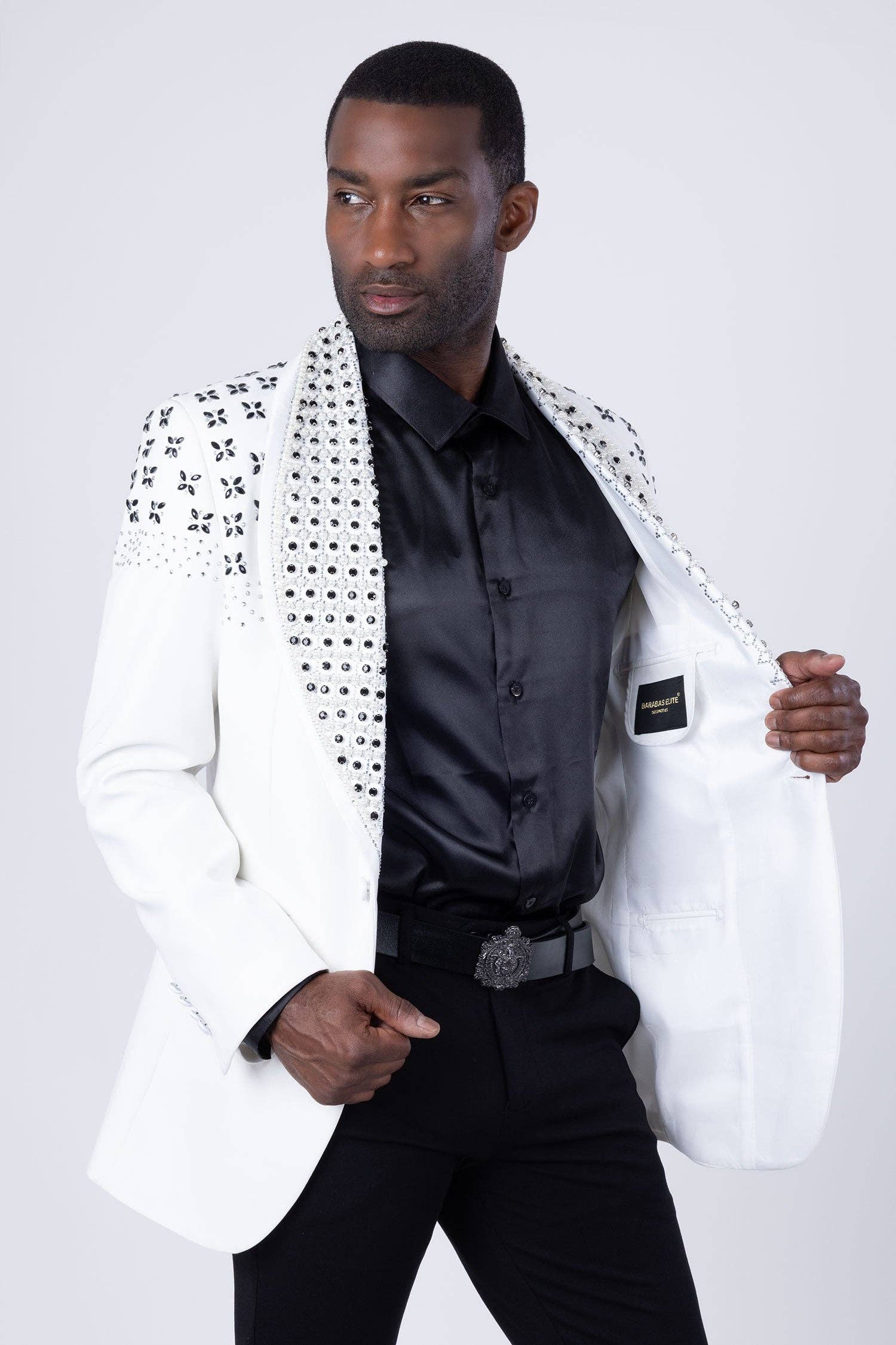 BARABAS - Wholesale Blazer - Men's - Men's Floral Rhinestone Shawl Lapel Blazer 4EBL468